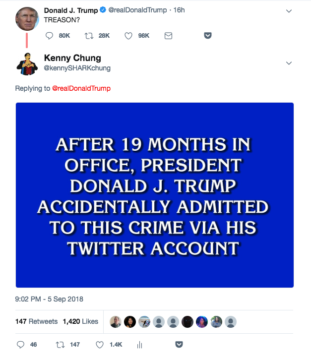 Donald Trump Treason Tweet Jeopardy Clue